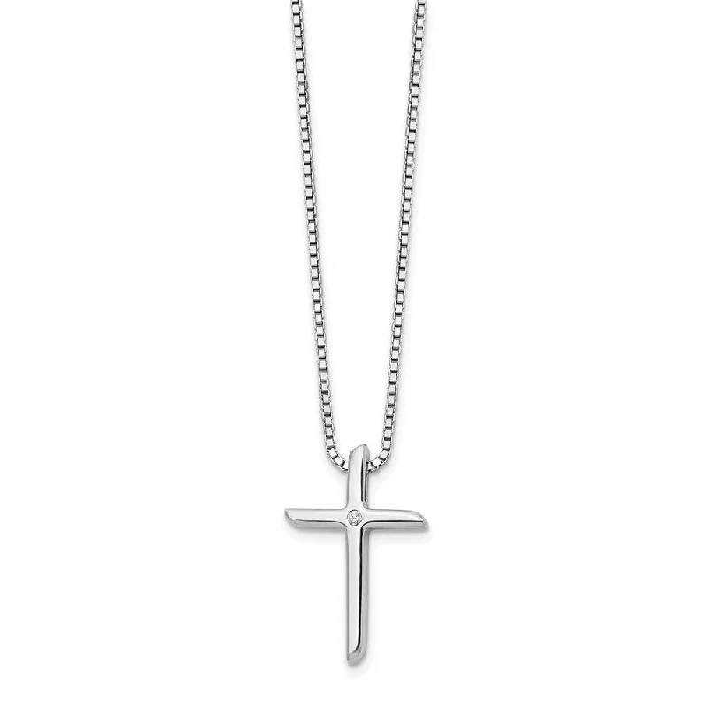 ladies-sterling-silver-woven-necklaces-Diamond Cross Box Chain Necklace in Rhodium Plated Silver, 18-20 Inch