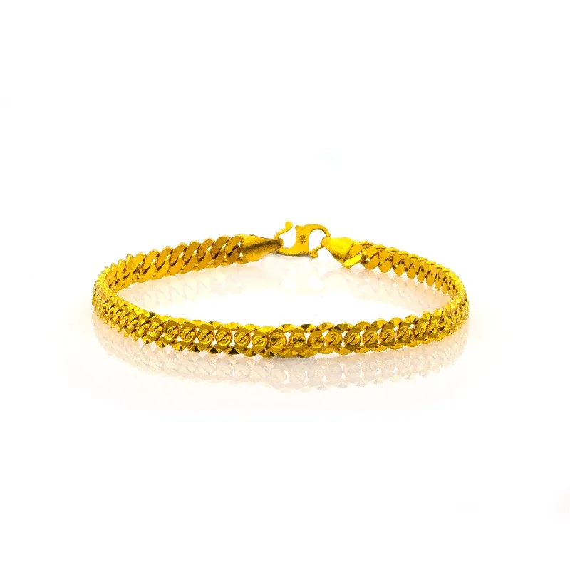 ladies-pearl-braided-bracelets-22K Yellow Gold Men's Bracelet W/ Cuban Link & Engraved Ripple Details