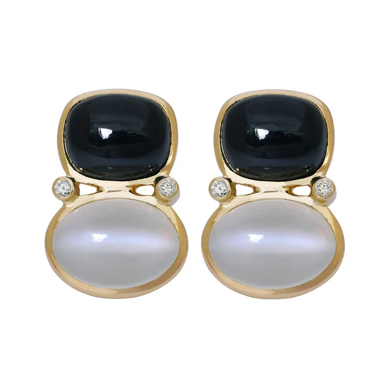 Ladies earrings bold shine -Earrings- Black Onyx, Moonstone and Diamond