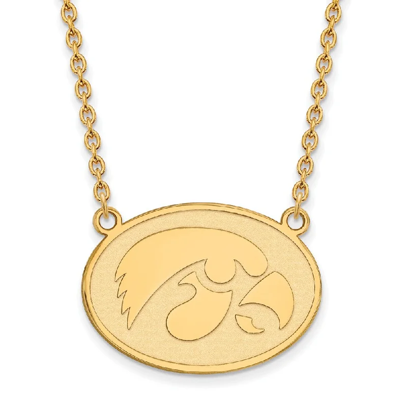 ladies-affordable-diamond-necklaces-14k Gold Plated Silver U of Iowa Hawkeye Disc Pendant Necklace