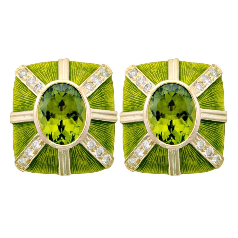 Ladies earrings for startup vibes -Earrings-Peridot and Diamond (Enamel)  (1925B)