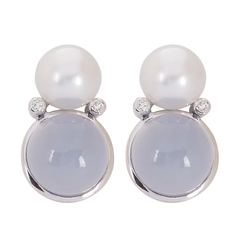 Ladies earrings with woof drops -Earrings- Chalcedony, Pearl and Diamond