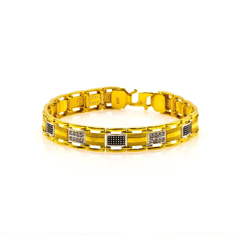 ladies-bridal-wrap-bracelets-22K Multi Tone Gold Men's Bracelet W/ Precious CZ Gems & Black Hand Paint