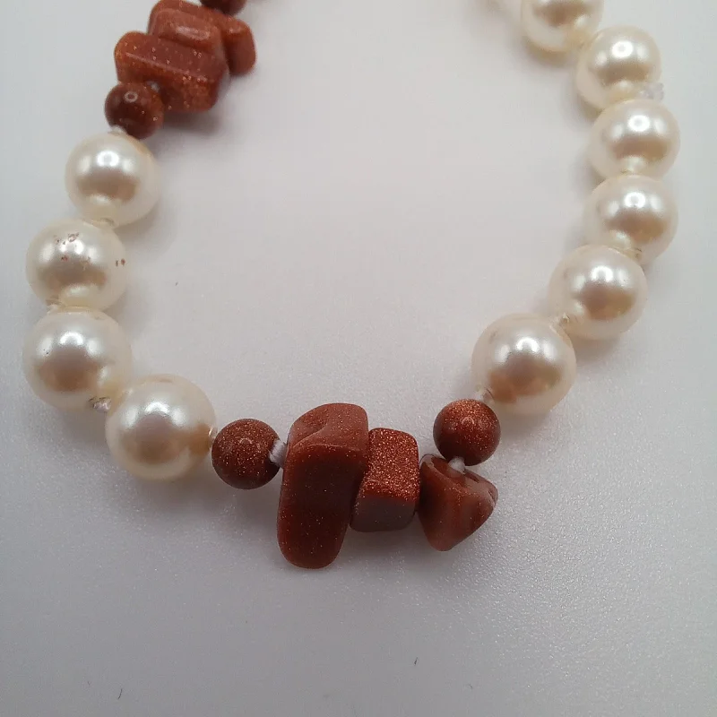 ladies-luxury-silver-bracelets-Pearls and Polished Sandstone Bracelet