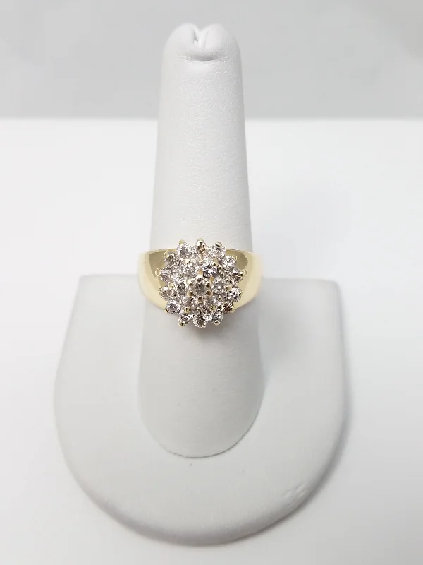 Ladies rings with faceted stones -Flashy 10k Yellow Gold Natural Diamond Cluster Ring