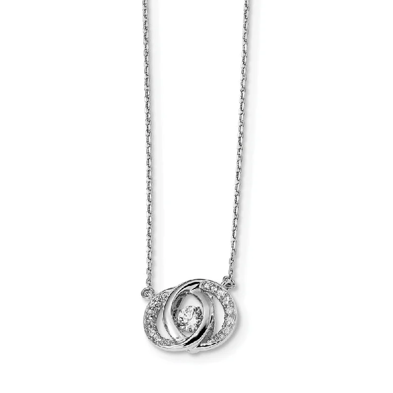 ladies-infinity-diamond-necklaces-Platinum Plated Sterling Silver & CZ Dbl Circle Necklace, 15.5-17.5 In