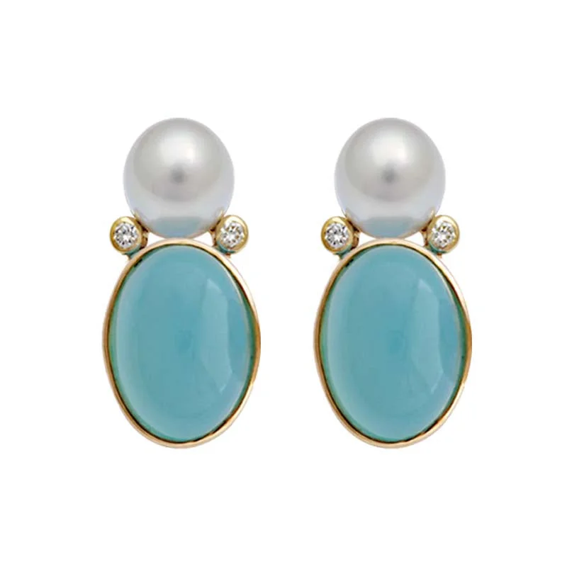 Ladies earrings tarnish-free silver -Earrings- Chalcedony, S.S. Pearl and Diamond