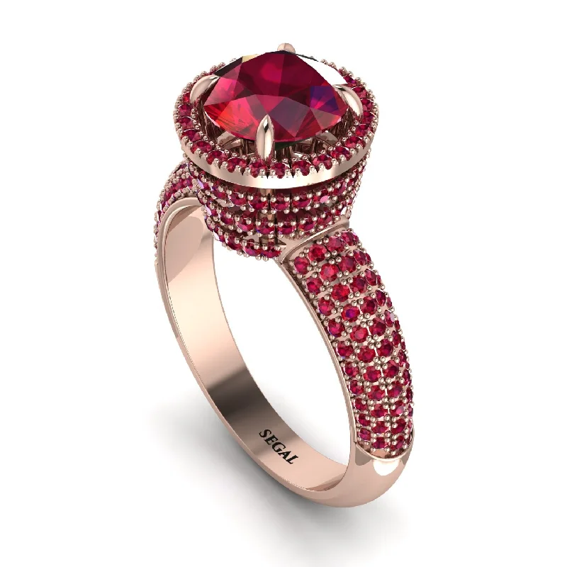 Ladies engagement rings vintage brilliance -Ruby Cluster Halo Engagement Ring - Katie No. 56