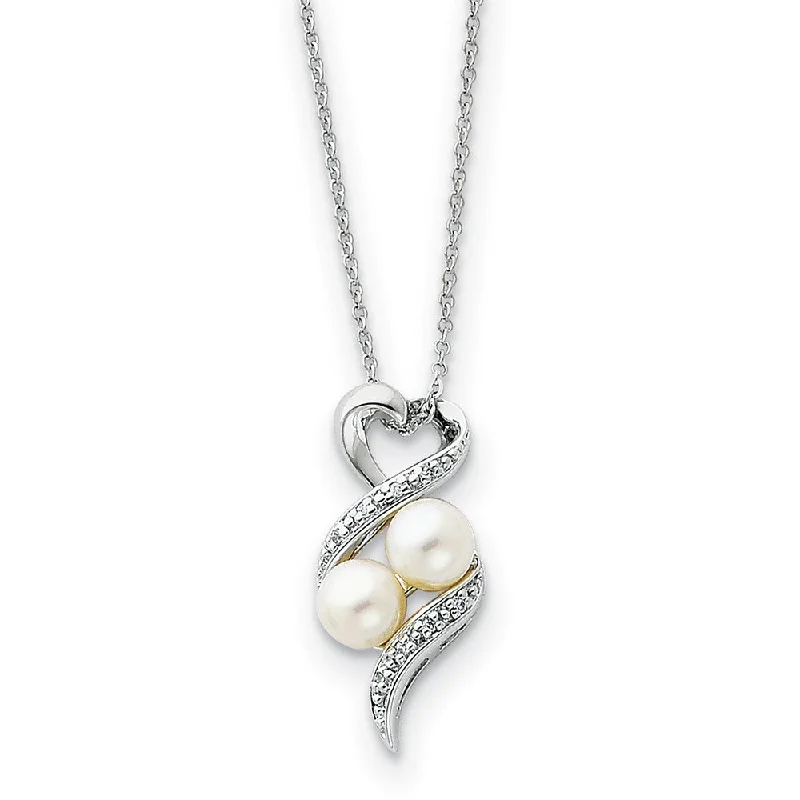 ladies-everyday-rose-gold-necklaces-Sterling Silver, FW Cultured Pearl & CZ 2 P's in a Pod Heart Necklace