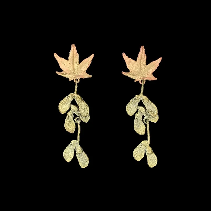 Ladies earrings with fin studs -Japanese Maple Earrings - Drop Post