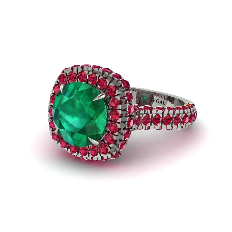 Ladies engagement rings for hangout unions -Emerald Pave Double Halo Engagement Ring - Eve No. 51