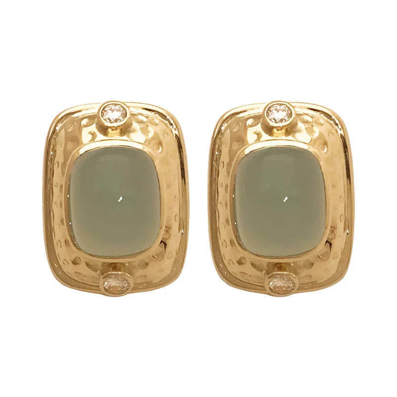 Ladies earrings with silk threads -EARRINGS- CHALCEDONY AND DIAMOND IN 18K GOLD