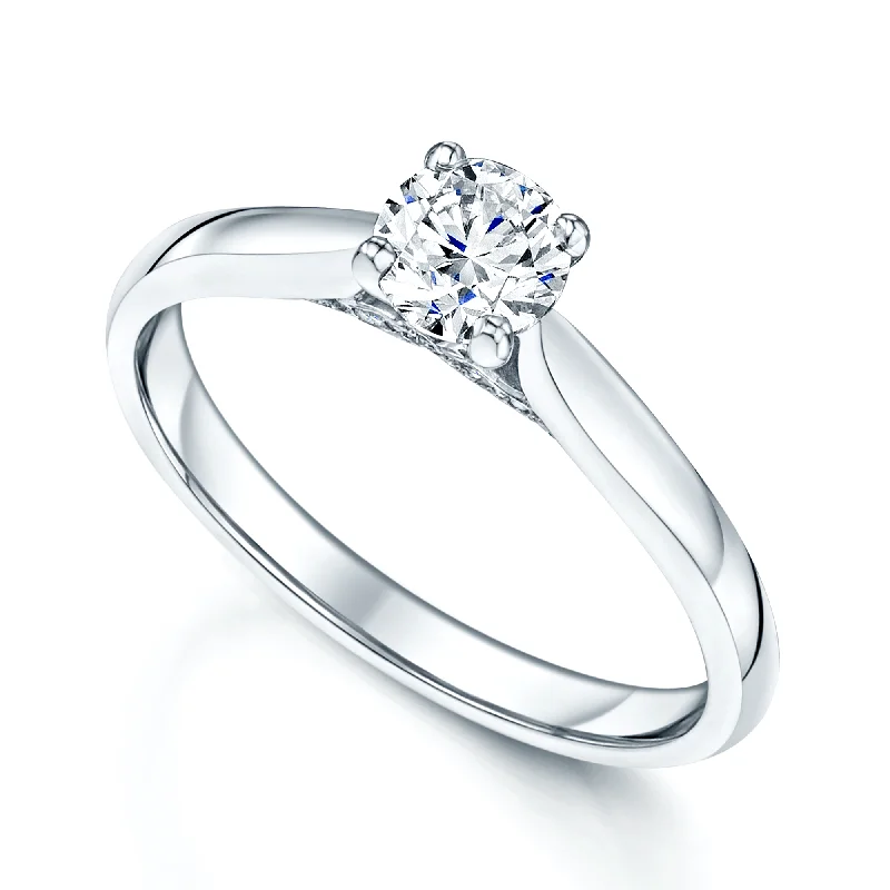 Ladies engagement rings simple brilliance -Platinum Round Brilliant Cut Diamond Solitaire Engagement Ring