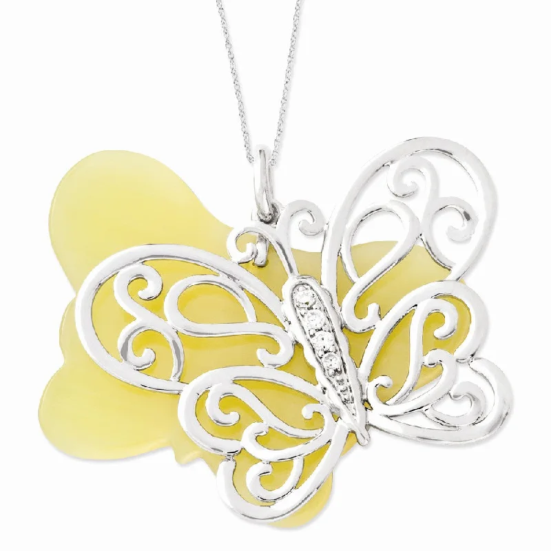 ladies-star-link-necklaces-Believe You Can Sterling Silver Butterfly Necklace with Cubic Zirconia