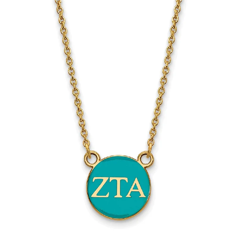 ladies-luxury-pearl-necklaces-14K Plated Silver Zeta Tau Alpha Small Turquoise Enamel Disc Necklace