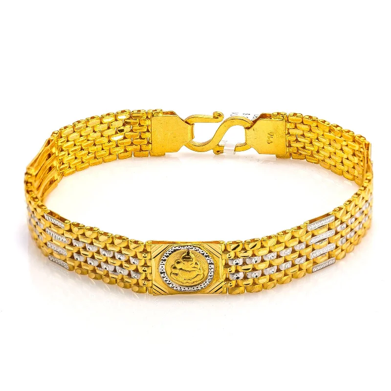 ladies-flower-wire-bracelets-22K Multi Tone Gold Men's Bracelet W/ Wrist Watch Band & Ganesh Design