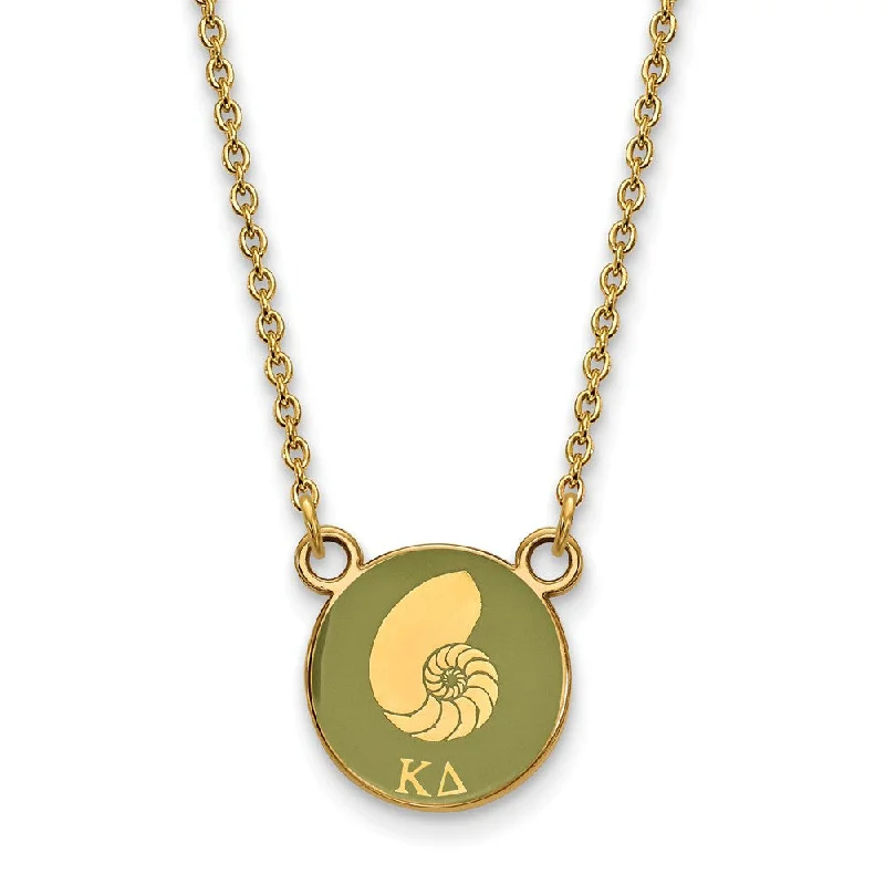 ladies-affordable-pearl-necklaces-14K Plated Silver Kappa Delta Small Green Enamel Logo Necklace