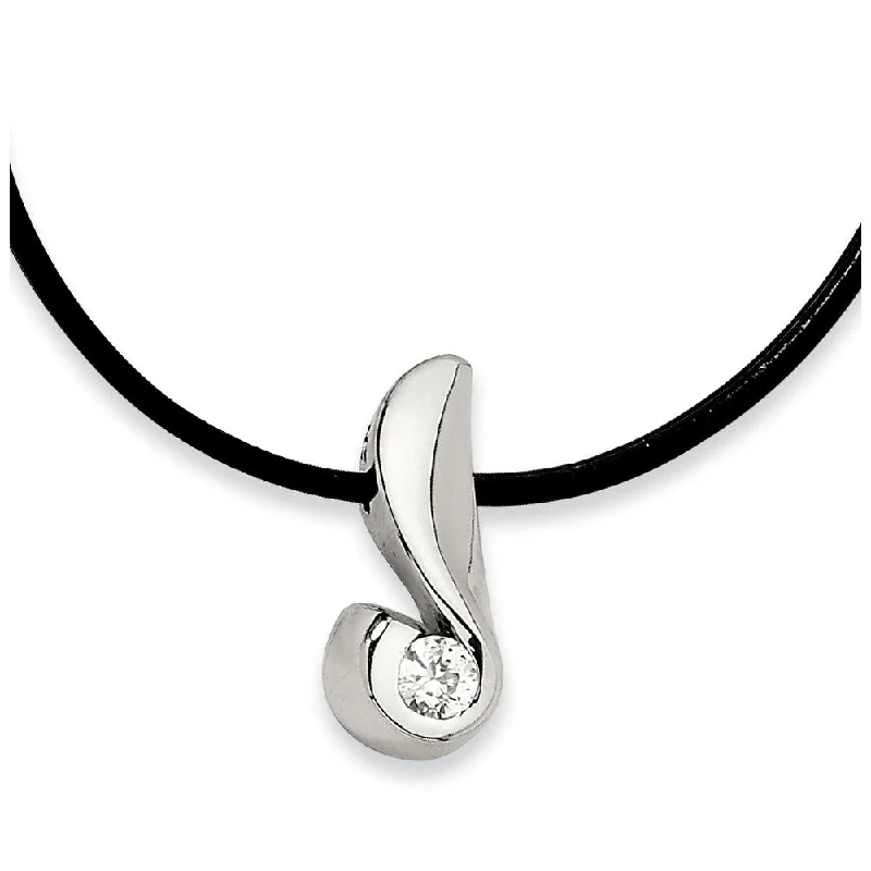 ladies-cross-pearl-necklaces-Women's Stainless Steel Embraced Gem Necklace with Cubic Zirconia