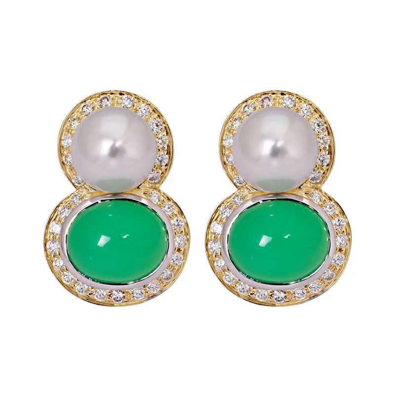 Ladies earrings for travel days -Earrings- Chrysoprase, South Sea Pearl and Diamond