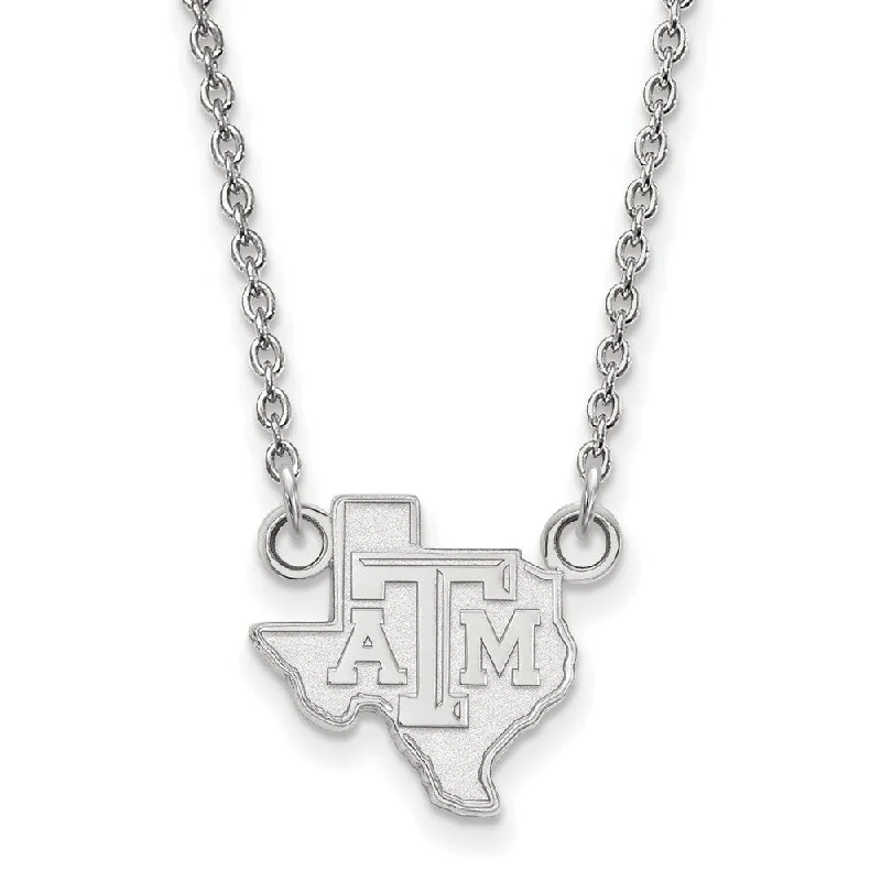 ladies-luxury-rose-gold-necklaces-10k White Gold Texas A&M U Small 'TAM' State Pendant Necklace