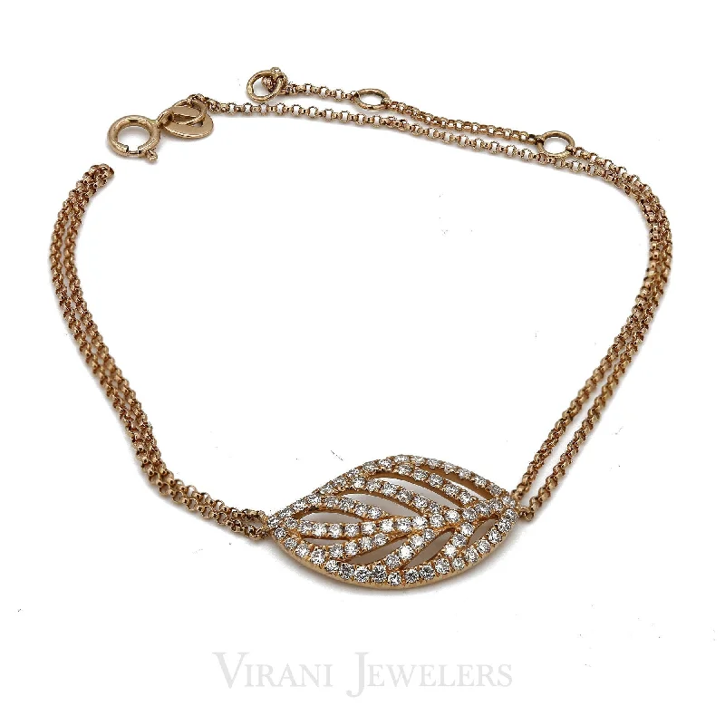 ladies-bohemian-twist-bracelets-Minimalist 0.7 CT Diamond Finger Bracelet set in an 18K Rose Gold Leaf Shape