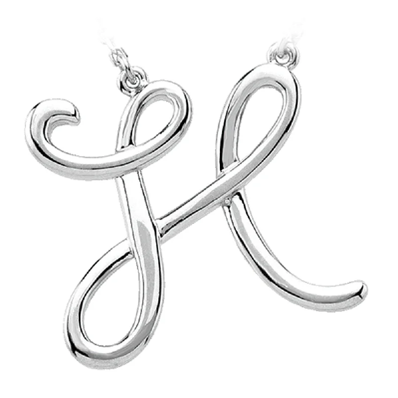 ladies-classic-bar-necklaces-14k White Gold, Olivia Collection, Medium Script Initial H Necklace