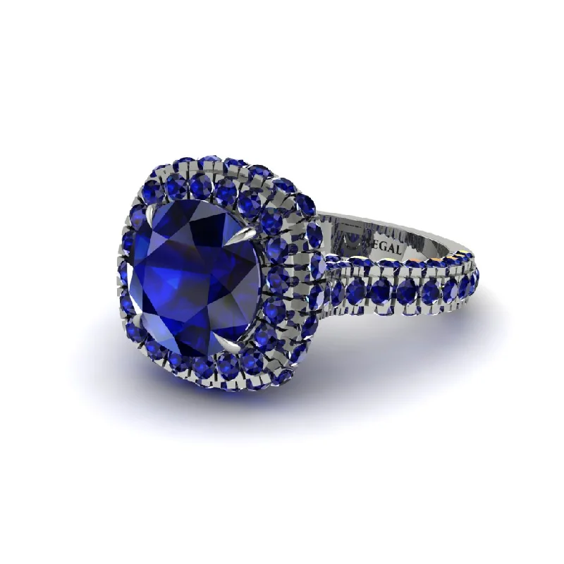 Ladies engagement rings with glow accents -Sapphire Pave Double Halo Engagement Ring - Eve No. 75