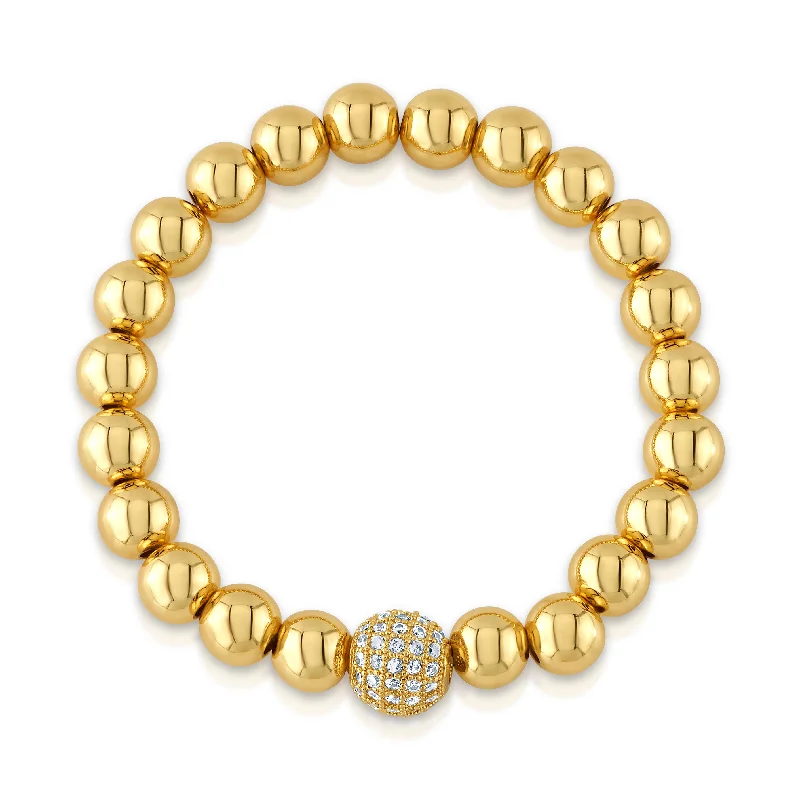 ladies-bridal-braided-bracelets-10MM CZ BALL STRETCH BRACELET, GOLD