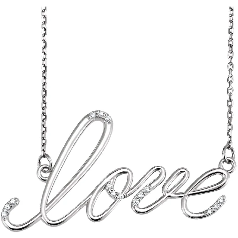 ladies-gold-link-necklaces-Diamond Love Script Necklace in Sterling Silver, 18 Inch