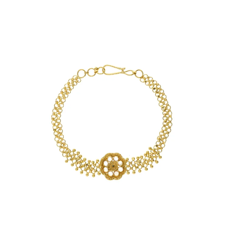 ladies-gift-link-bracelets-22K Yellow Gold Elegant Link Peace Bracelet W/ Kundans, 8.6 grams