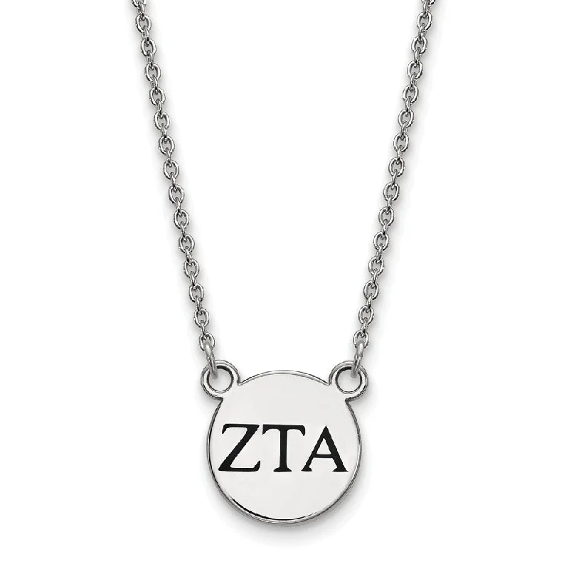 ladies-statement-gold-necklaces-Sterling Silver Zeta Tau Alpha Small Enamel Greek Letters Necklace