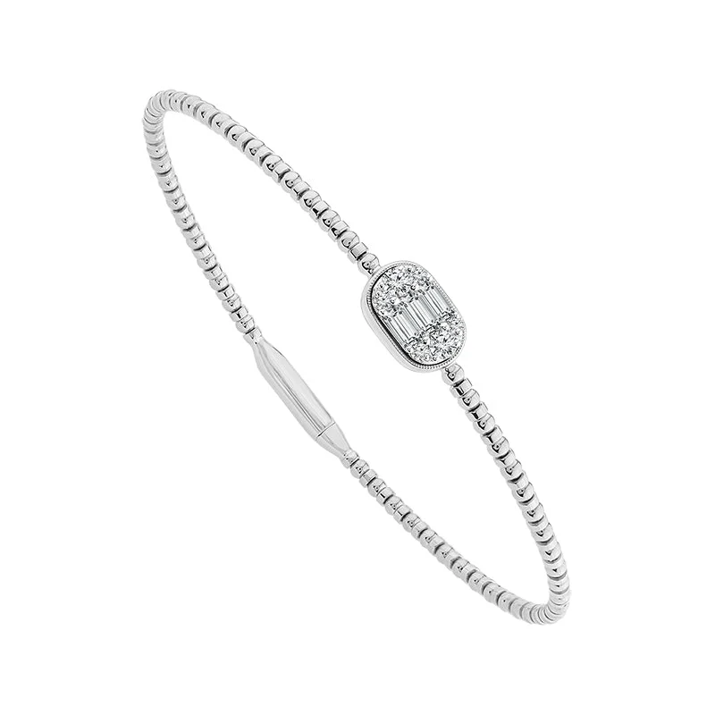 ladies-cross-pearl-bracelets-1/3 Ctw Flexible Diamond Bangle Bracelet in 14 Karat White Gold