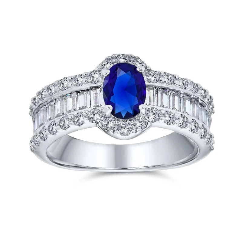 Ladies engagement rings with bloom settings -Vintage Art Deco Halo Blue Simulated Sapphire Engagement Ring Sterling Silver