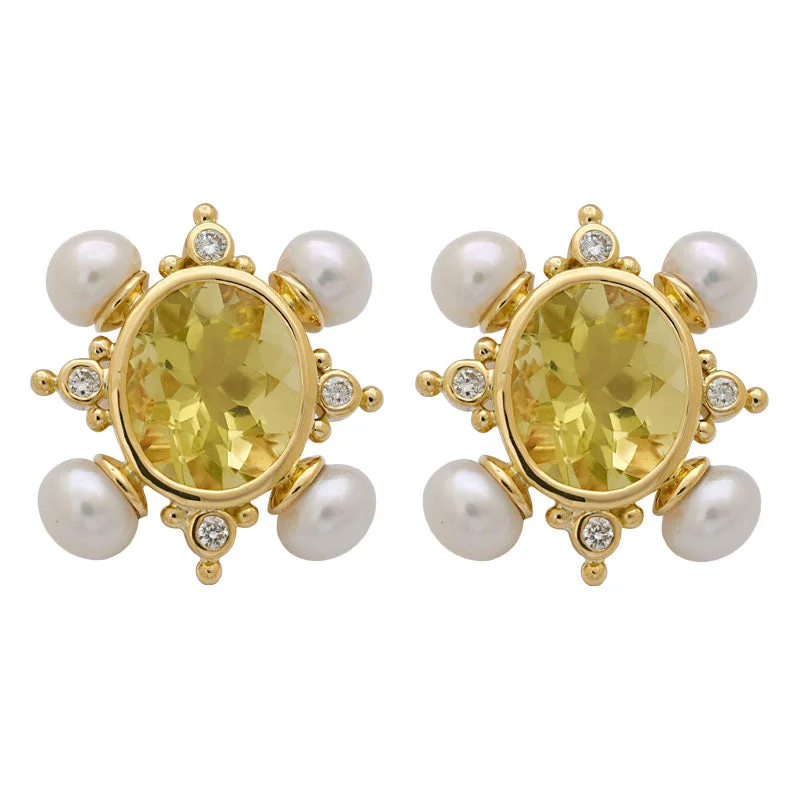 Ladies earrings chic elegance -EARRINGS - LEMON QUARTZ, PEARL AND DIAMOND