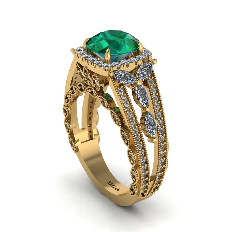 Ladies engagement rings classic vows -Emerald Eternal Embrace Double Shank Filigree Engagement Ring - Celine No. 4