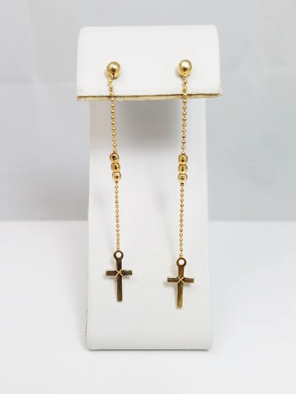 Ladies earrings for startup vibes -Dramatic 14k Yellow Gold Cross Dangle Earrings