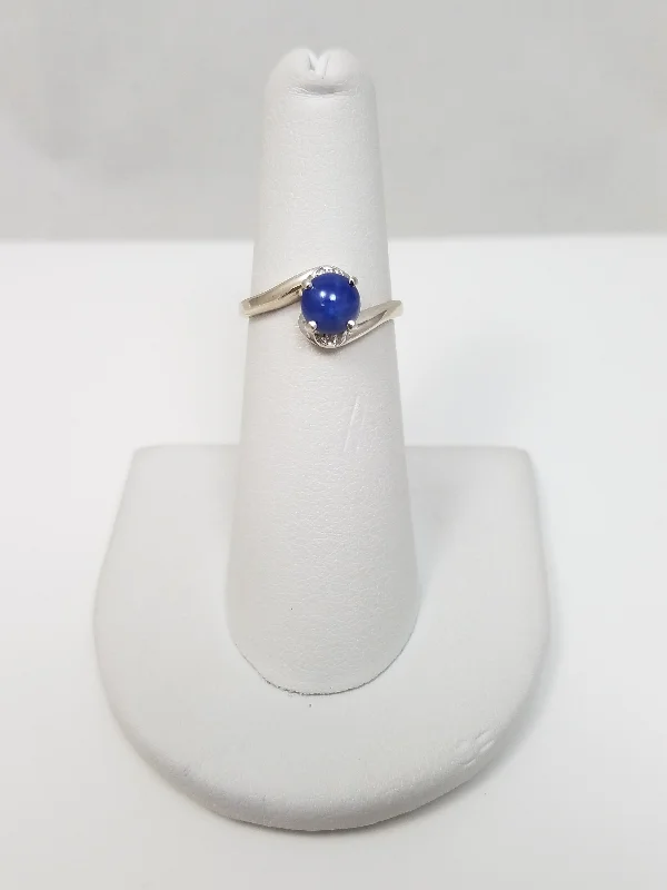 Ladies rings plush elegance -Vintage 14k White Gold Synthetic Star Sapphire Natural Diamond Ring