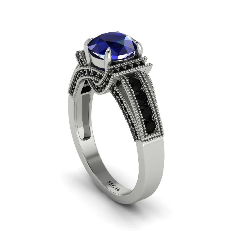 Ladies engagement rings for quest love -Sapphire Eternal Embrace Milgrain Engagement Ring - Fernanda No. 45