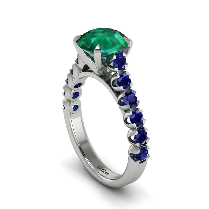 Ladies engagement rings with grace settings -2ct Round Cut Emerald 14K Gold Engagement Ring - Christina No. 66