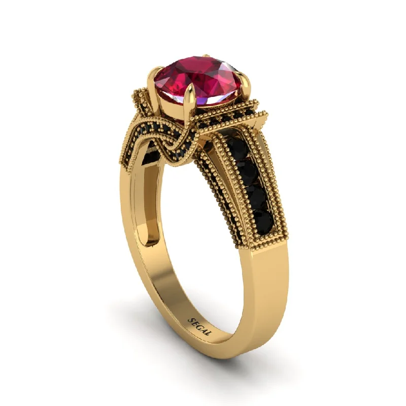 Ladies engagement rings vintage romance -Ruby Eternal Embrace Milgrain Engagement Ring - Fernanda No. 40