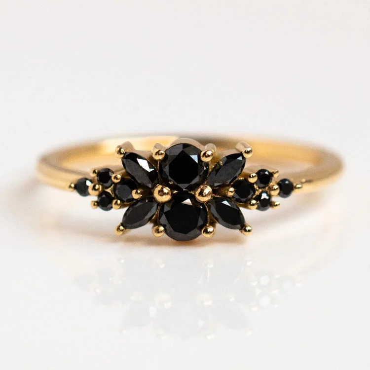 Ladies engagement rings for island proposals -Black Diamond Flora Engagement Ring