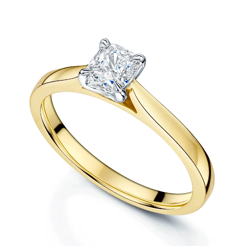 Ladies engagement rings for startup vows -18ct Yellow Gold Cushion Cut Diamond Engagement Ring