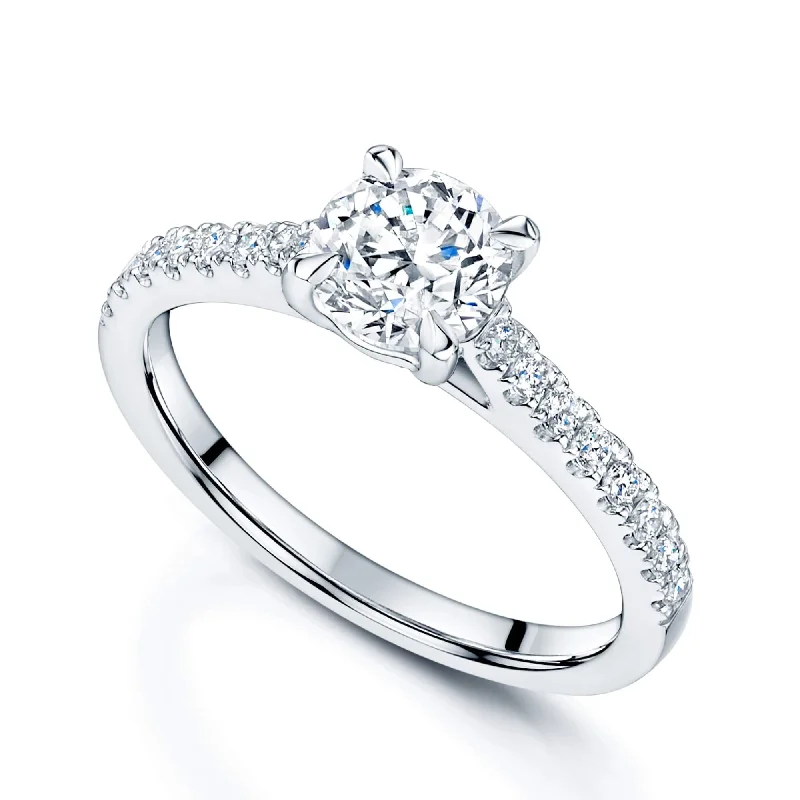 Ladies engagement rings thick romance -Simply Solitaire Collection Platinum Set Diamond Solitaire Engagement Ring With Diamond Shoulders GIA Certified 1.00 Carat