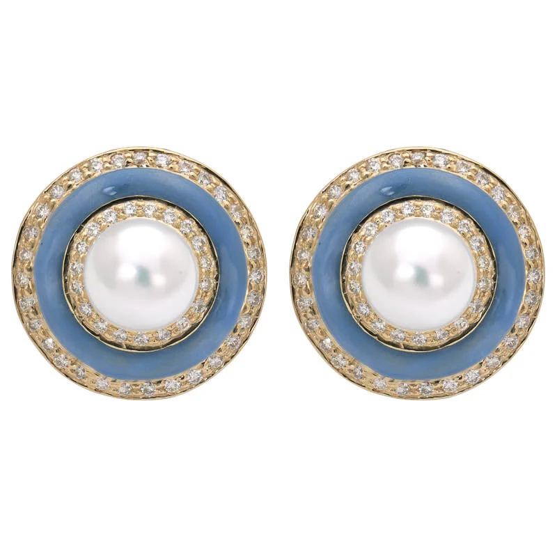 Ladies earrings for adventure vibes -Earrings- South Sea Pearl and Diamond (Enamel)