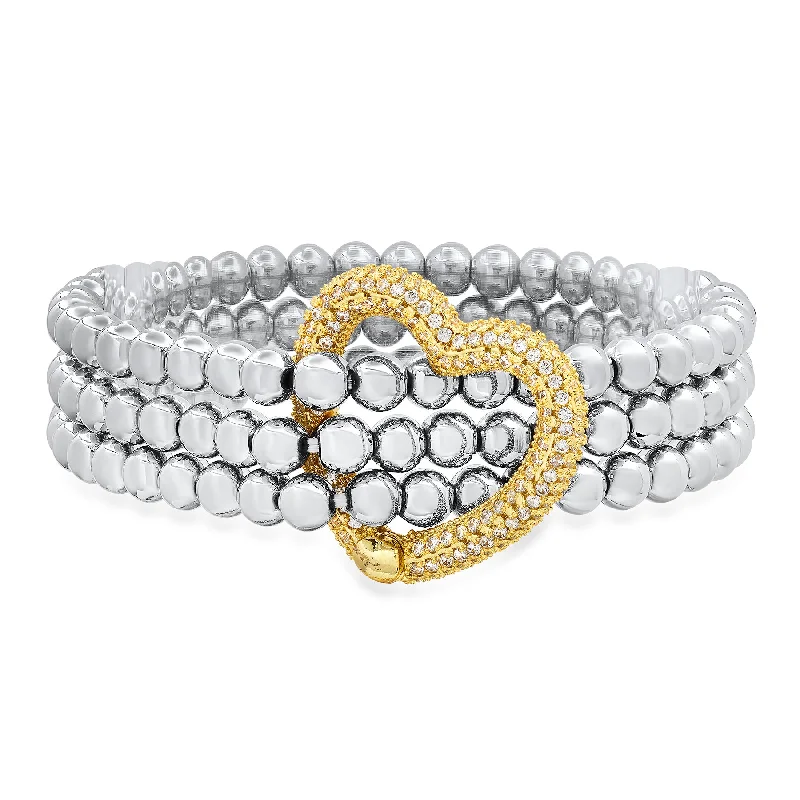 ladies-star-twist-bracelets-3 STRAND CZ GOLD HEART STRETCH BRACELET, SILVER