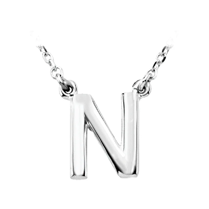 ladies-classic-link-necklaces-14K White Gold, Kendall Collection, Block Initial N Necklace, 16 Inch