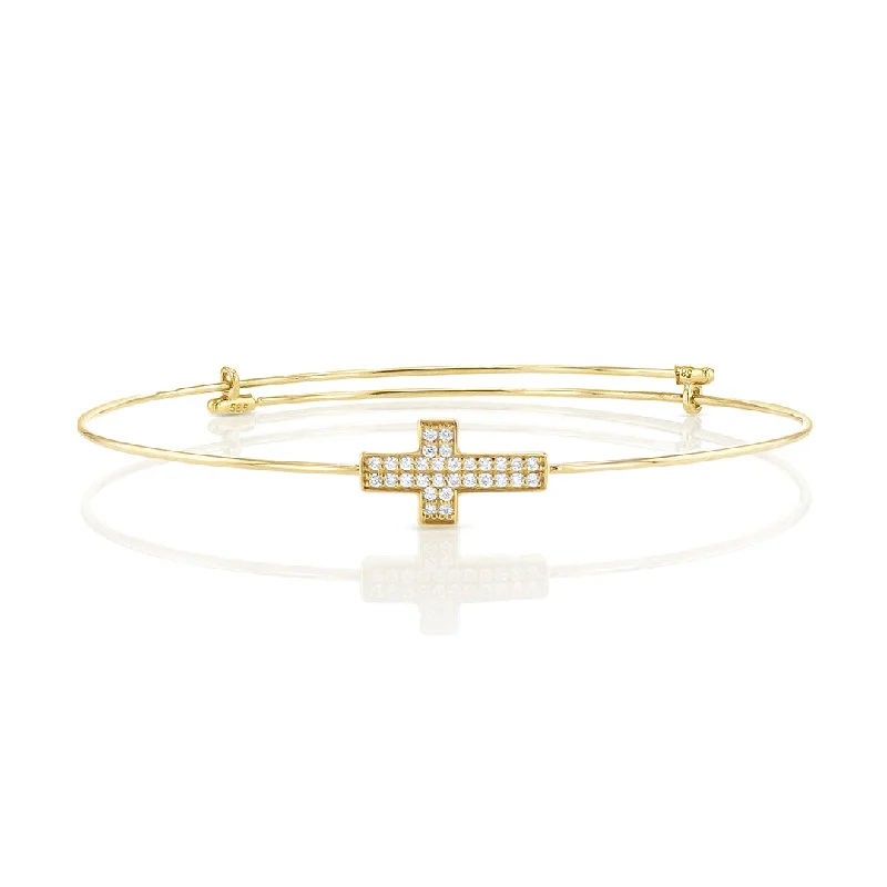 ladies-gift-link-bracelets-0.17 Cttw Round Diamond Sideways Cross 14K Yellow Gold Bracelet