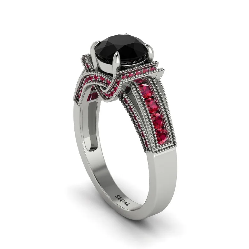 Ladies engagement rings for adventure vows -Black Diamond Eternal Embrace Milgrain Engagement Ring - Fernanda No. 54