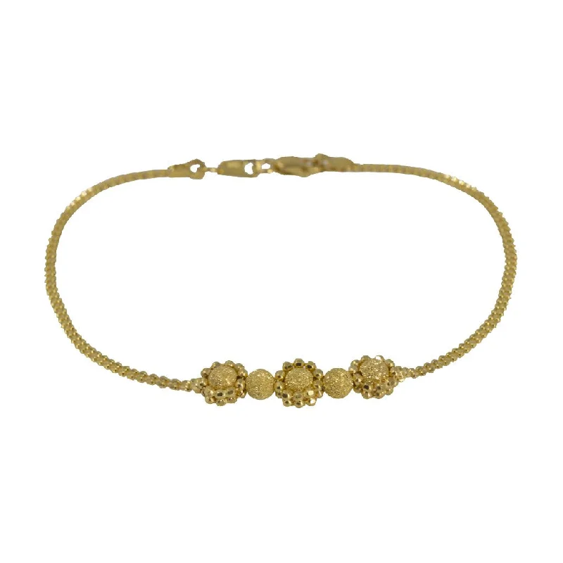 ladies-heart-open-cuff-bracelets-22K Yellow Gold Bracelet W/ Wrapped Glass Blast Accent Gold Balls