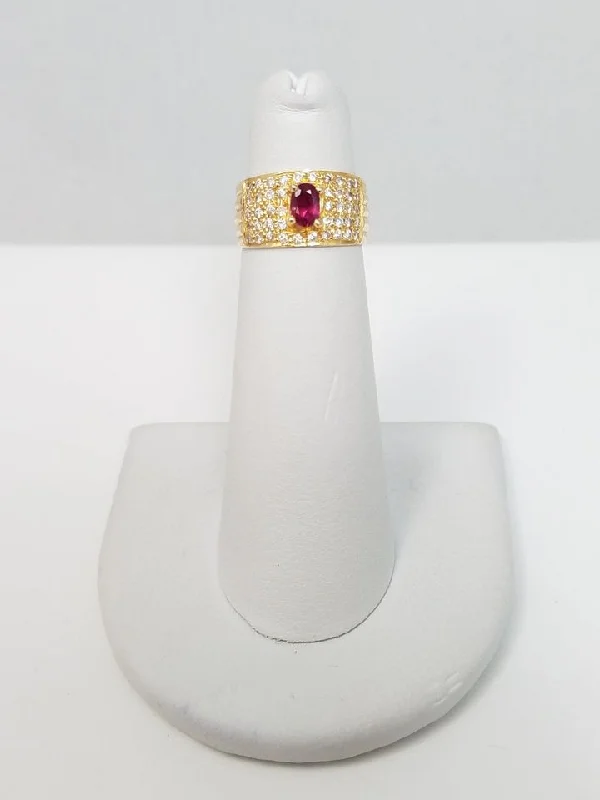 Ladies rings with mist fluorite -Elegant 18k Yellow Gold Natural Ruby Diamond Custom Ring